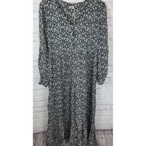 NWT FAHERTY Isabella Midi Dress Medium Navy Floral Long Sleeves Tiered Boho $238